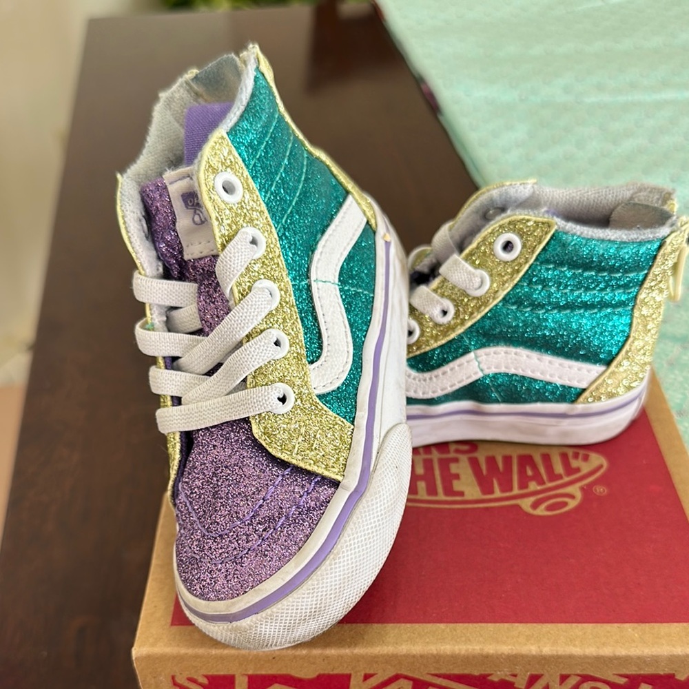 Vans Green and Purple High-Top Sneakers with Signature Stripe